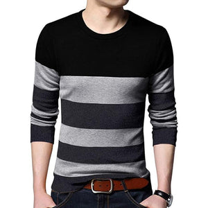 Men’s Regular Fit Block Striped Long Sleeves Crew Neck T Shirt