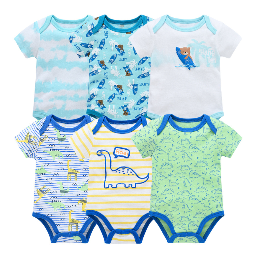 100% Cotton Baby Bodysuits Unisex Short Sleeves 6 Pieces Per Pack