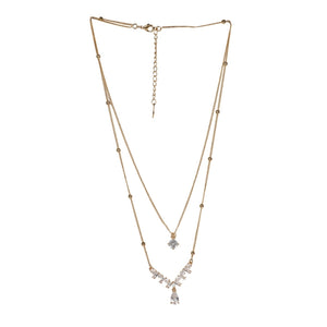 Double Layer Necklace Chain – Brass and Rhodium, With AD Stone