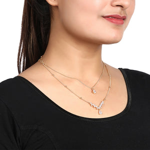 Double Layer Necklace Chain – Brass and Rhodium, With AD Stone