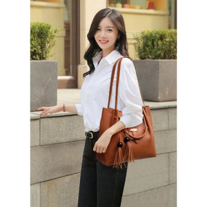 Women 3 Pieces Set Handbag (Brown Strap): Handbags