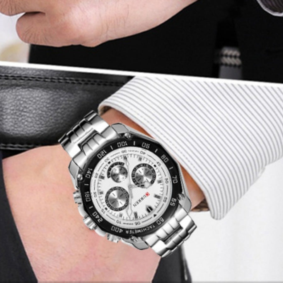 Men’s Quartz Luxury Chronograph Watch Stainless Steel Water Resistant