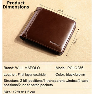 WilliamPOLO Men's Wallet Bifold Genuine Leather