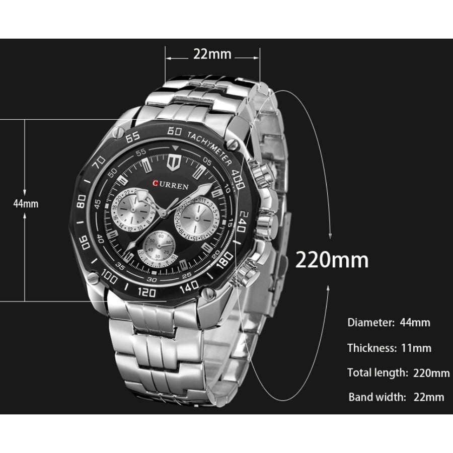 Men’s Quartz Luxury Chronograph Watch Stainless Steel Water Resistant