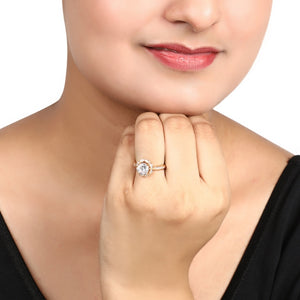 Round Cut Stone Ring – Brass and Rhodium, With AD Stone