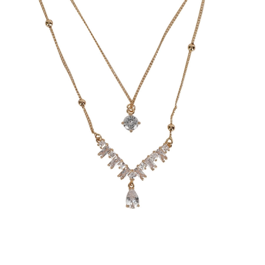 Double Layer Necklace Chain – Brass and Rhodium, With AD Stone