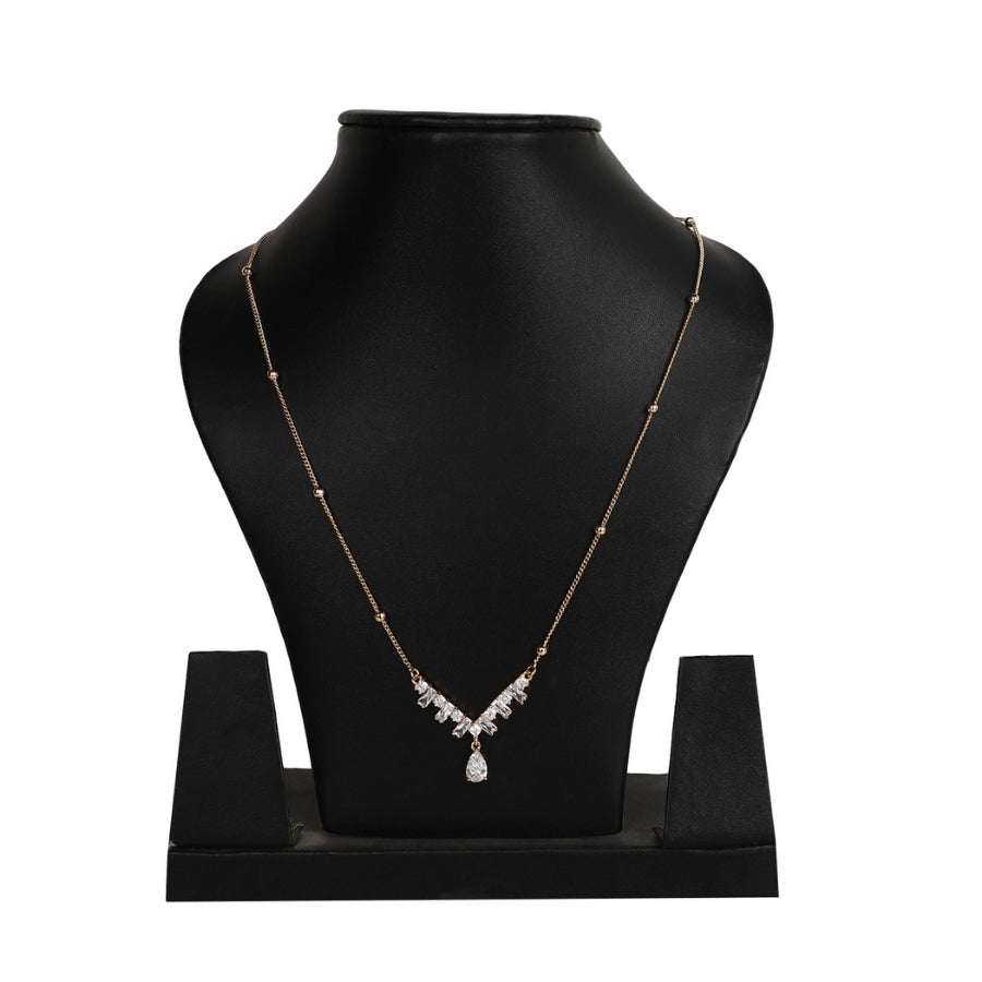 Double Layer Necklace Chain – Brass and Rhodium, With AD Stone