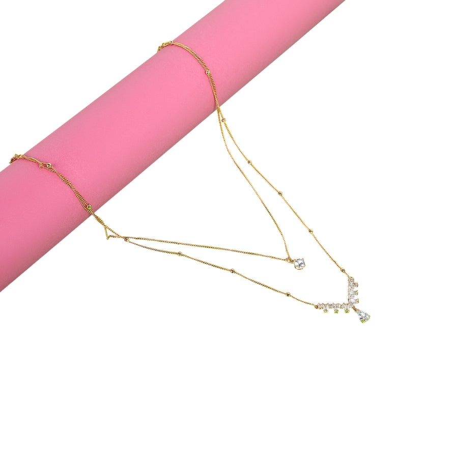 Double Layer Necklace Chain – Brass and Rhodium, With AD Stone