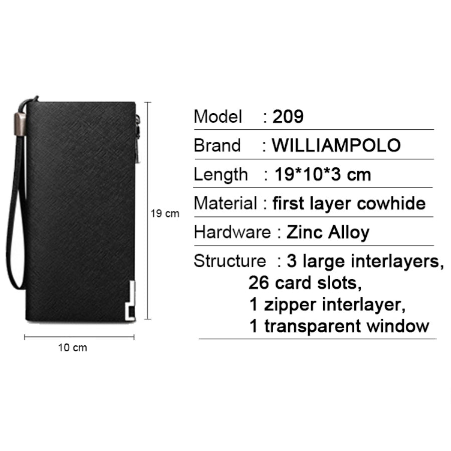 WilliamPOLO Men's Long Wallet With Zipper Genuine Leather