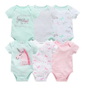 100% Cotton Baby Bodysuits Unisex Short Sleeves 6 Pieces Per Pack