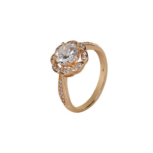 Round Cut Stone Ring – Brass and Rhodium, With AD Stone