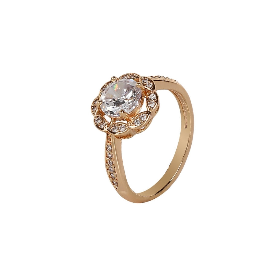 Round Cut Stone Ring – Brass and Rhodium, With AD Stone