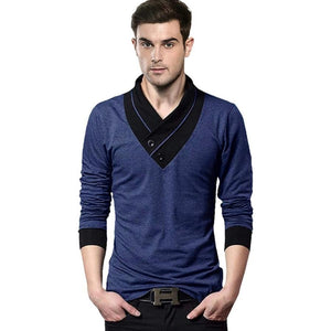 Men’s Solid Color V-Neck Shawl Collar Stylish T Shirt