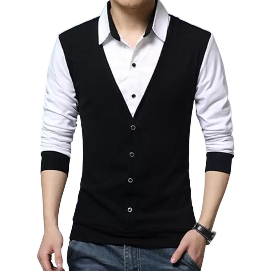 Men’s Regular Fit Collared T Shirt with Overlap Design