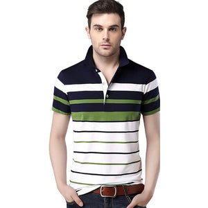 Men’s T Shirt Striped Polo Neck Short Sleeves Regular Fit Cotton/Polyester