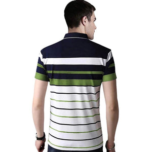 Men’s T Shirt Striped Polo Neck Short Sleeves Regular Fit Cotton/Polyester