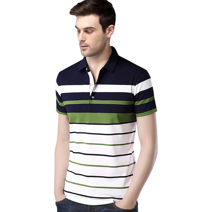 Men’s T Shirt Striped Polo Neck Short Sleeves Regular Fit Cotton/Polyester