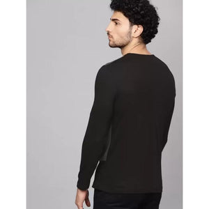 Men’s Solid Regular Fit Long Sleeves Round Neck Grey-Black T Shirt Trendy Overlap Design