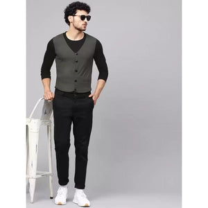 Men’s Solid Regular Fit Long Sleeves Round Neck Grey-Black T Shirt Trendy Overlap Design