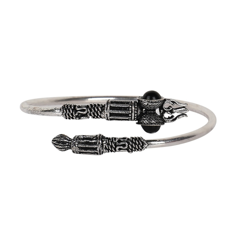 Free Size Trishul Style Kada, Bracelet With Black Stone