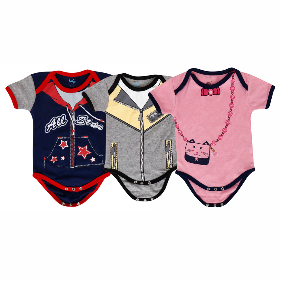 Baby Bodysuits Cotton/Polyester Unisex Short Sleeves 3 Pieces Per Pack