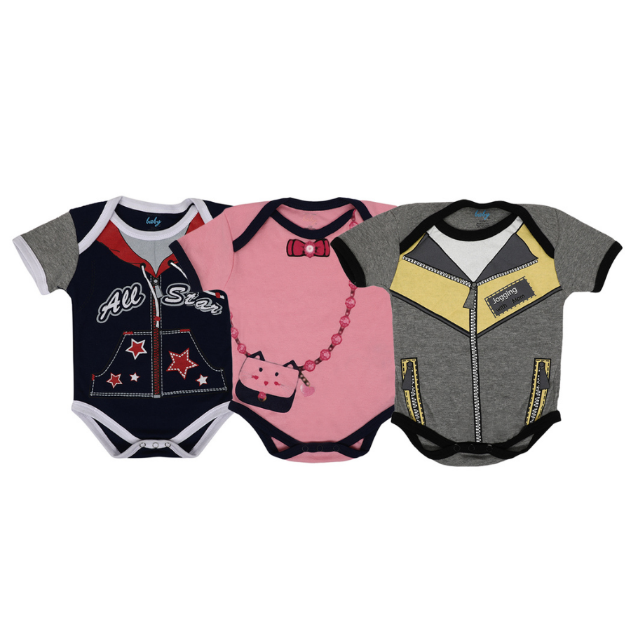 Baby Bodysuits Cotton/Polyester Unisex Short Sleeves 3 Pieces Per Pack