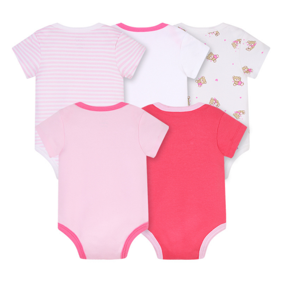 100% Cotton Baby Bodysuits Unisex Short Sleeves 5 Pieces Per Pack