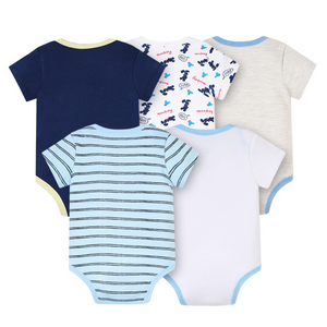 100% Cotton Baby Bodysuits Unisex Short Sleeves 5 Pieces Per Pack