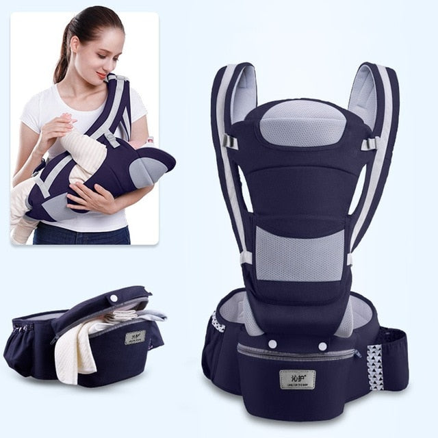 Ergonomic 3-in-1 Baby Carrier Hipseat Baby Wrap Sling Adjustable Waistband 0-48 Months