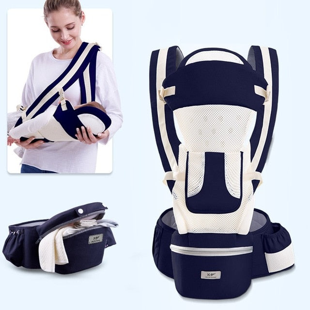 Ergonomic 3-in-1 Baby Carrier Hipseat Baby Wrap Sling Adjustable Waistband 0-48 Months